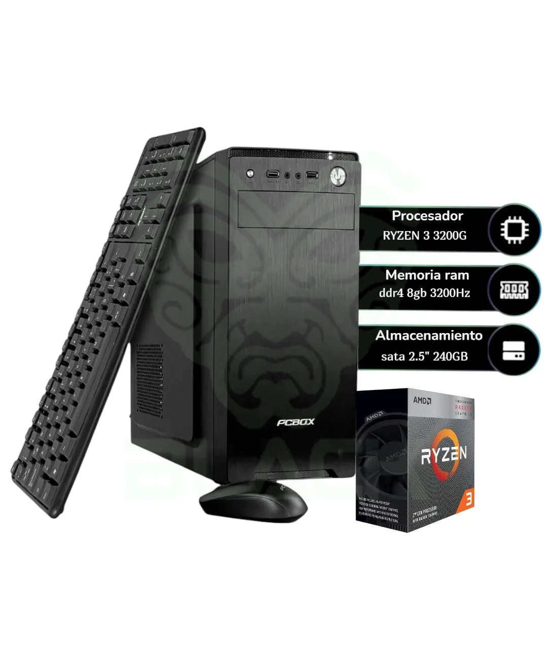PC PCBOX AMD RYZEN 3 3200G 8GB SSD 240 GB W11HSL KIT TECLADO MOUSE
