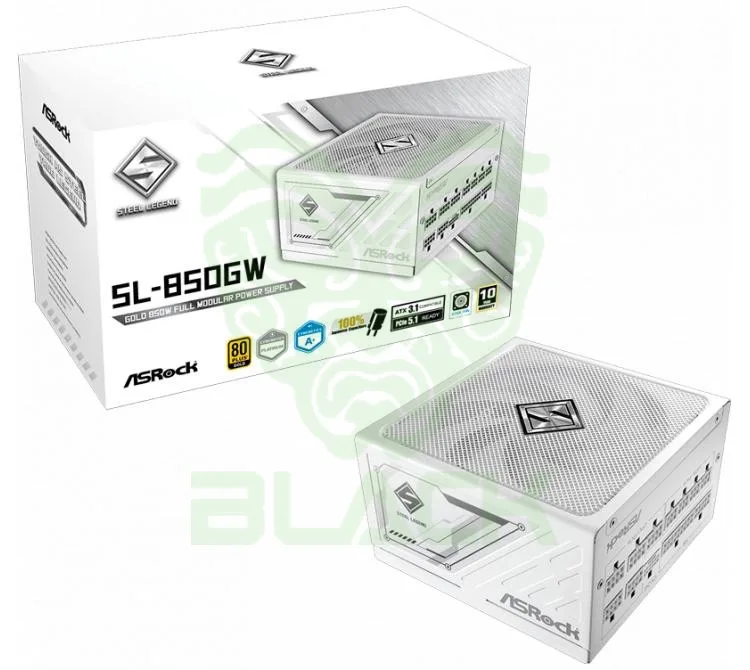 FUENTE 850W ASROCK 80+ GOLD STEEL LEGEND WHITE FULL MODULAR ATX 3.1 PCIE 5.1 CYBENETICS PLATINUM