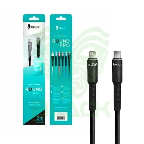 CABLE ROUND FOXBOX 2M LIGHTNING NEGRO