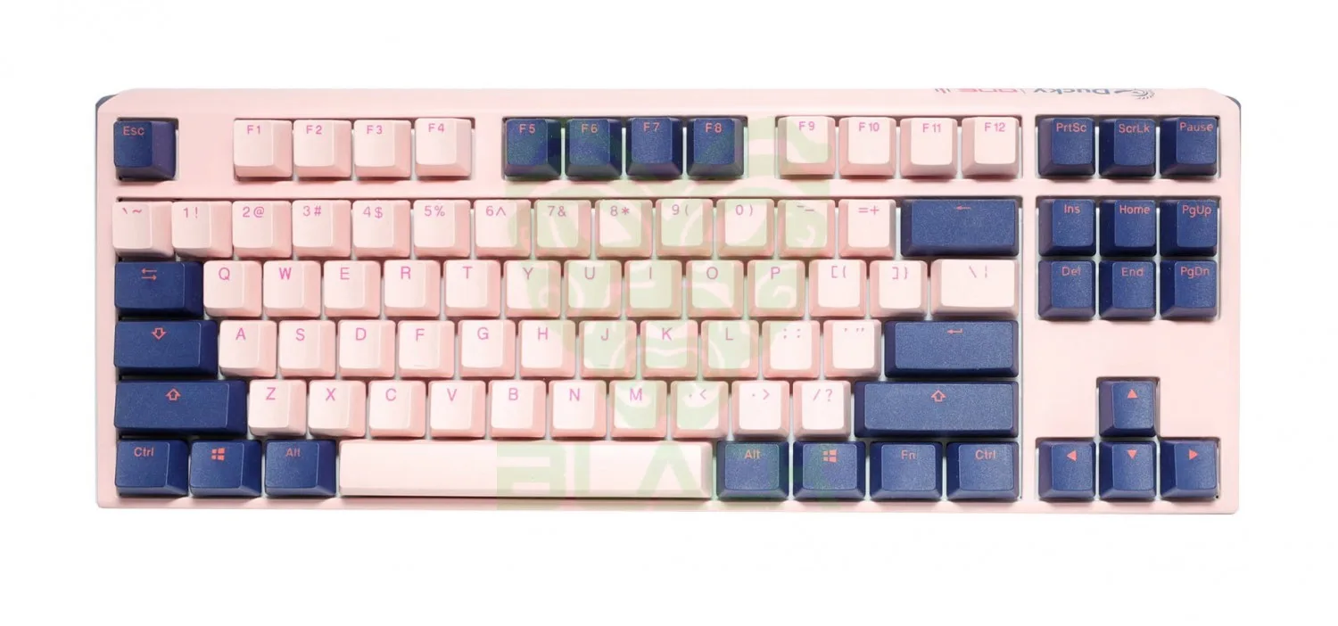 TECLADO MECANICO DUCKY ONE 3 TKL FUJI TECLAS DE COLOR ROSA Y AZUL MARINO BLUE INTERRUPTOR INGLES PBT DOBLE DISPARO SIN COSTURAS ESTUCHE SUPERIOR ROSA