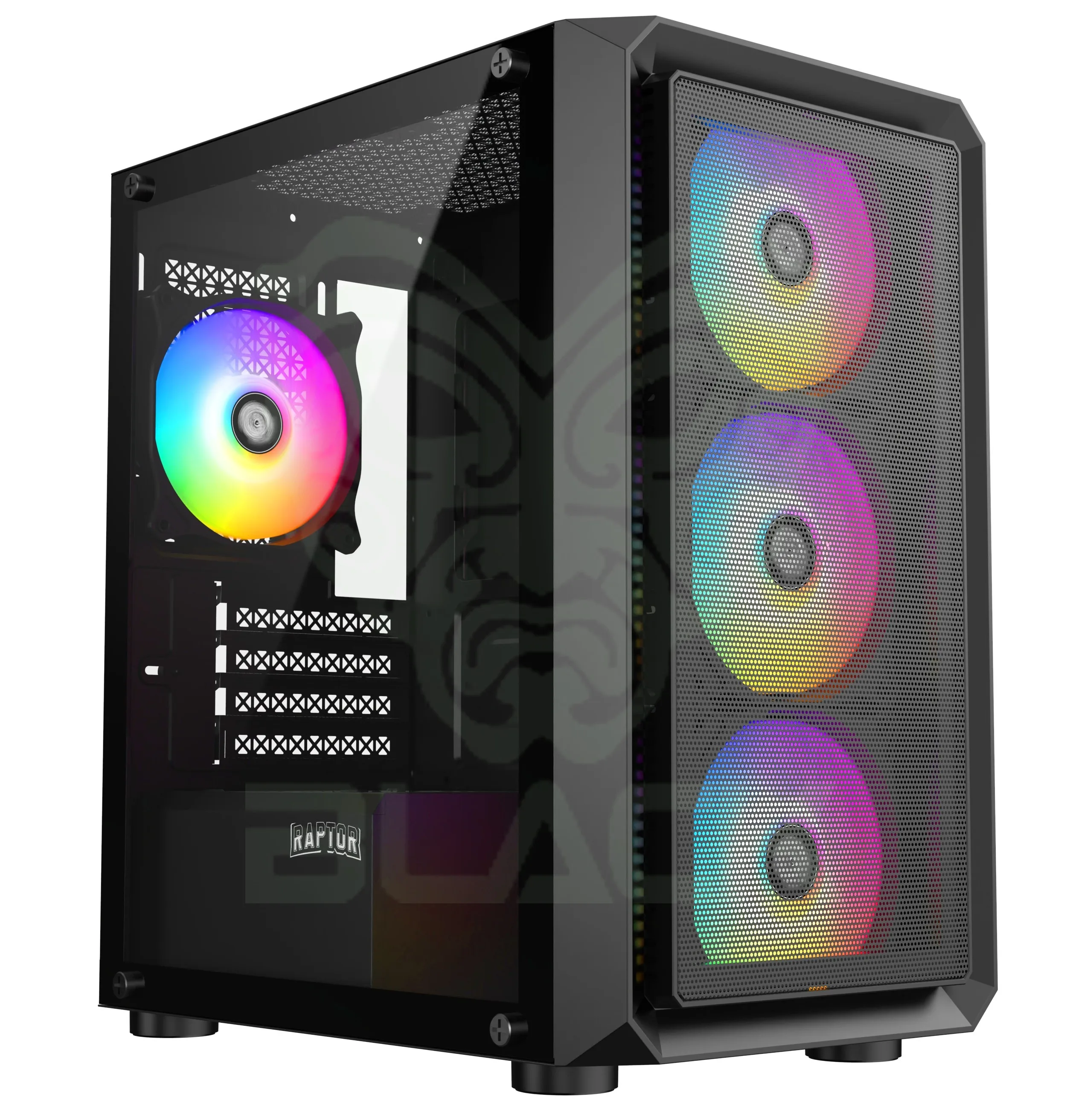 GABINETE RAPTOR INFINITY MESH TG X2 MID-TOWER RGB FAN X4