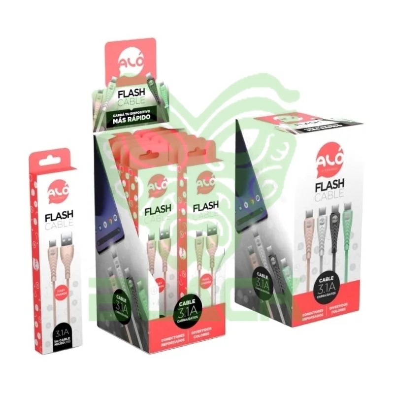 Cable Alo Flash USB A Lightning X12 Unidades La Caja Colores Varios