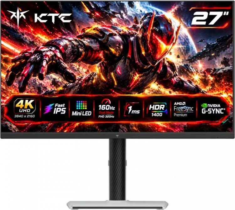 MONITOR 27" KTC M27P6S 4K UHD FAST IPS MINI LED 2304 ZONAS 160HZ DUAL MODE FHD 320HZ 1MS HDR1400 FREESYNC PREMIUM G-SYNC