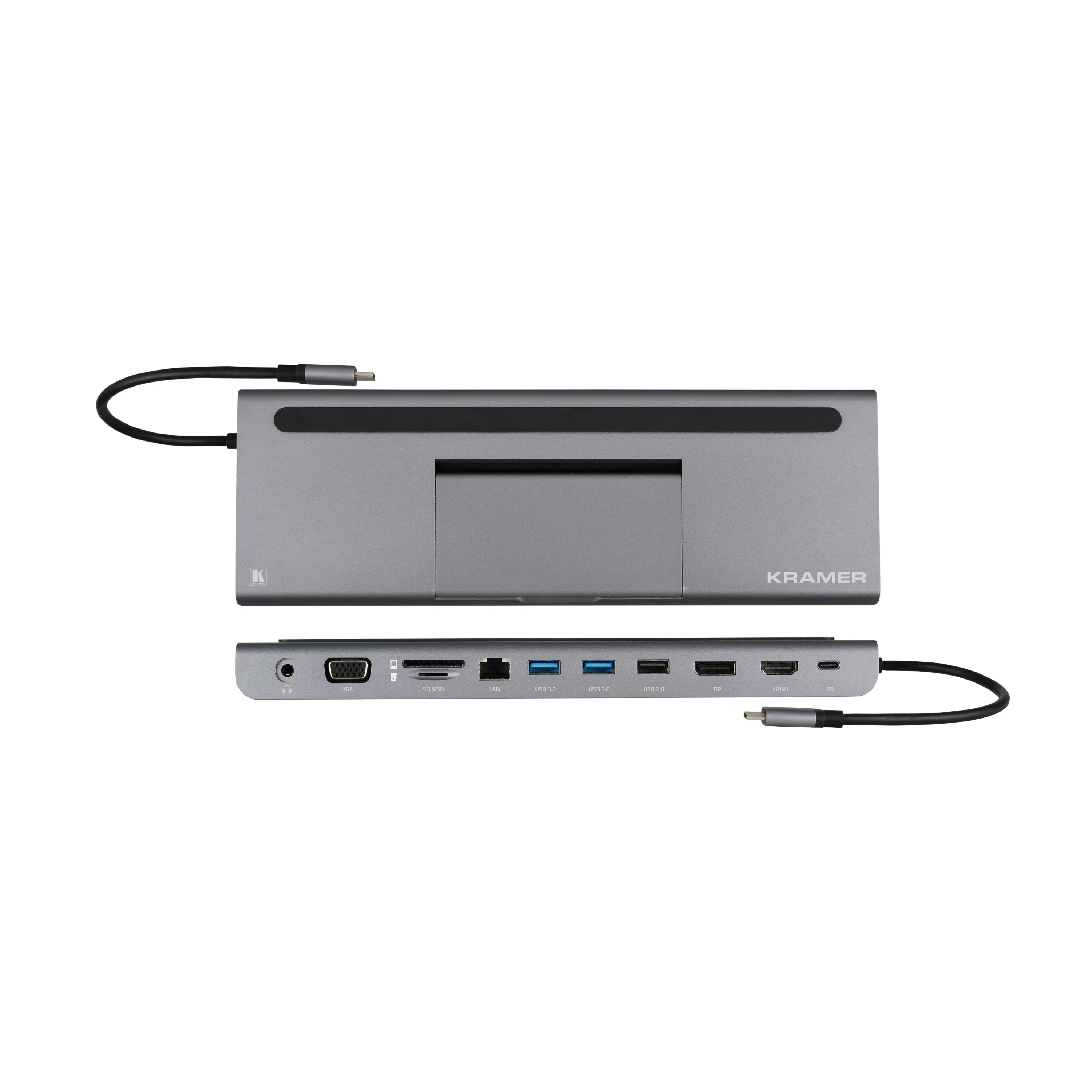 DOCKING STATION USB–C - SALIDA HDMI 4K - SALIDA DISPLAYPORT 4K- SALIDA VGA - PUERTO DE CARGA Y DATOS USB 3.0 - PUERTO ETHERNET -PUERTO DE DATOS USB–C