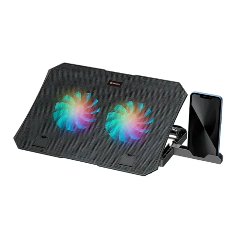 BASE REFRIGERANTE PARA NOTEBOOK FANTECH NC14 BLACK ALTURA AJUSTABLE RGB + SOPORTE CELULAR