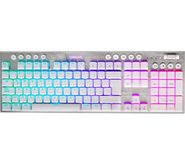 TECLADO MECANICO REDRAGON HORUS K619W WHITE RGB LOW PROFILE SWITCH RED