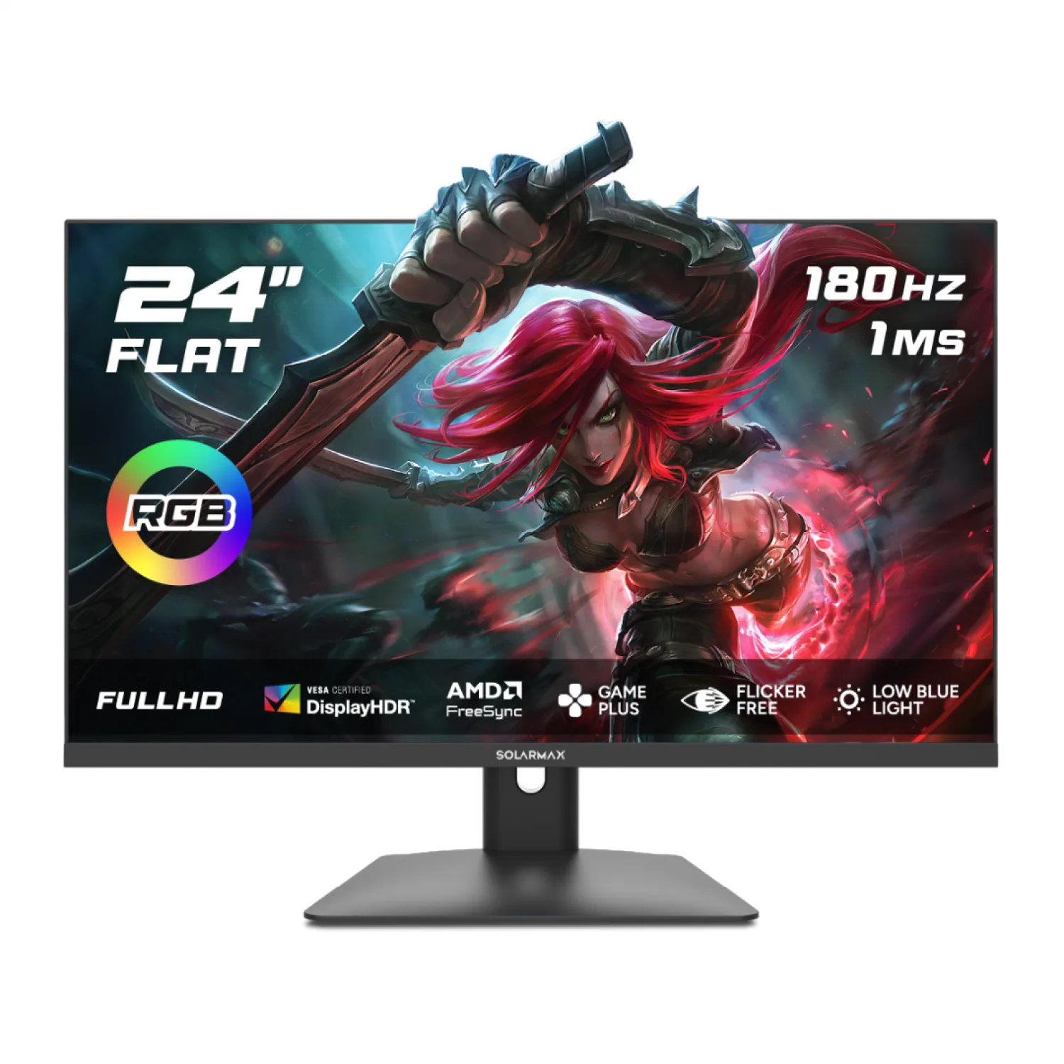 MONITOR 24" SOLARMAX GAMING FHD 180HZ FLAT VA PANEL HDMI-DP BLACK SHELL WITH RGB