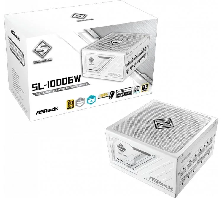 FUENTE 1000W ASROCK 80+ GOLD STEEL LEGEND WHITE FULL MODULAR ATX 3.1 PCIE 5.1 CYBENETICS PLATINUM