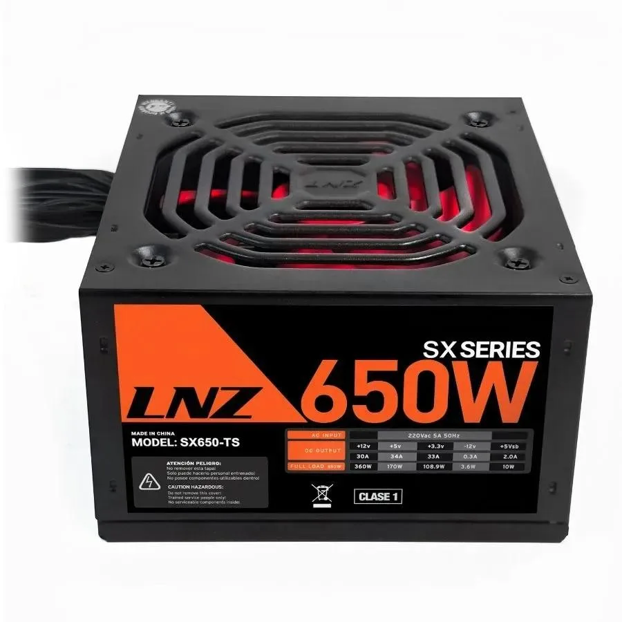 FUENTE 650W PC LNZ SX650-TS NEGRA, FAN RED BY