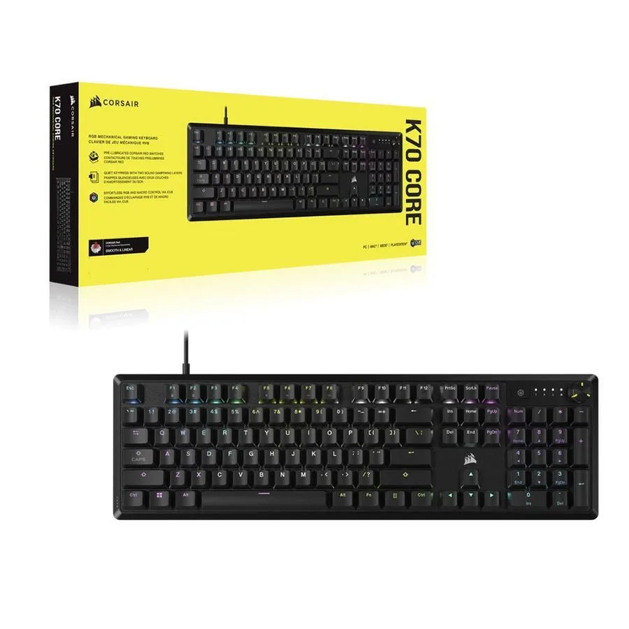 TECLADO MECANICO CORSAIR K70 CORE SWTICH MLX RED FULL SIZE RGB ICUE USB-C