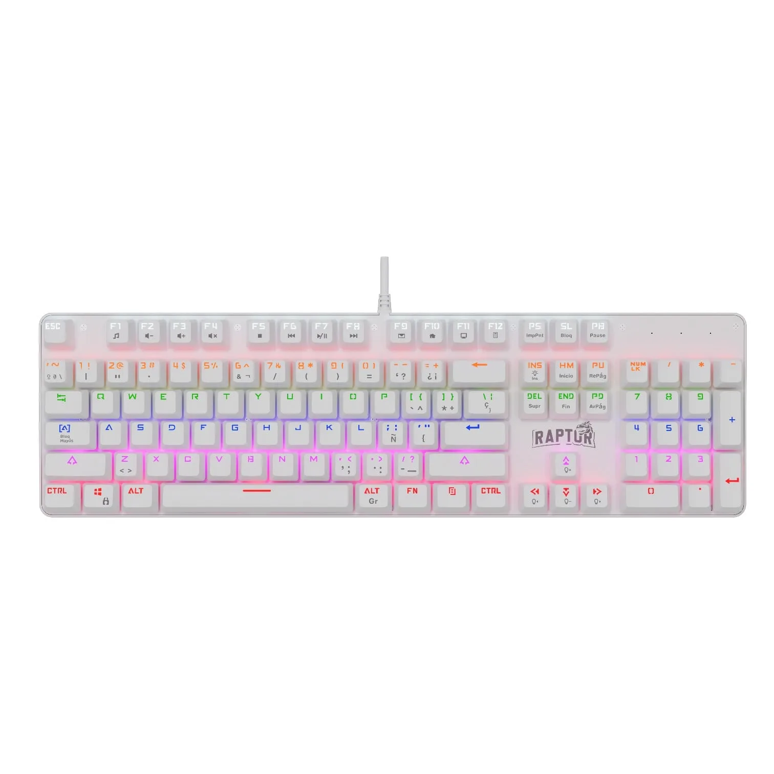 TECLADO GAMER RAPTOR FIRECLAW M104 MECANICO RETROILUMINADO SWITCH RED OUTEMU WHITE