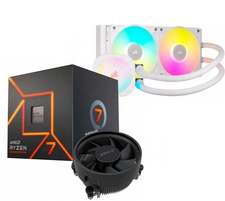 PROCESADOR AMD RYZEN 7 7700 (AM5) 5.3GHZ TURBO + CORSAIR ICUE TITAN LINK 240 RX RGB WHITE WATER COOLER