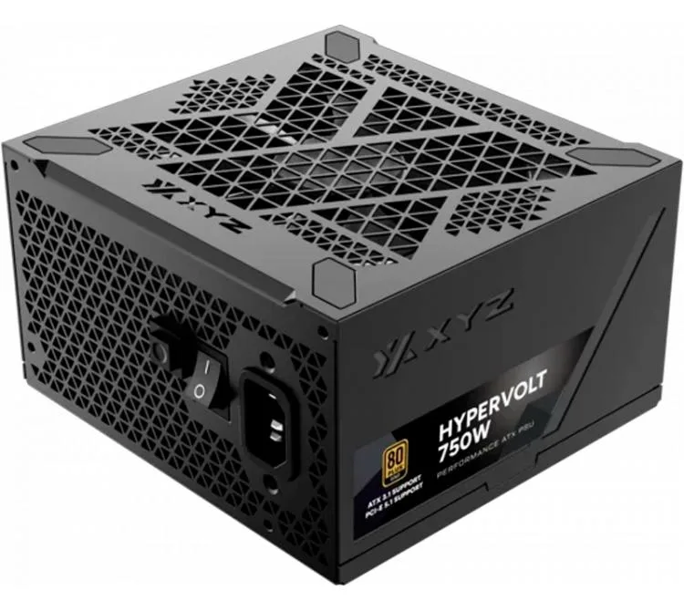 FUENTE XYZ 750W 80 PLUS GOLD ATX 3.1 PCIE 5.1 FULL MODULAR HYPERVOLT BLACK