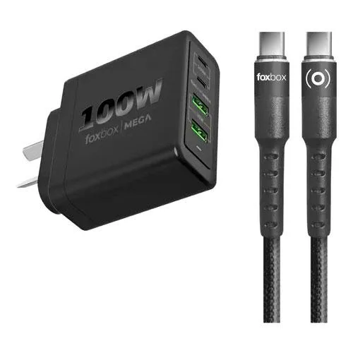 CARGADOR DE PARED MEGA 100W NEGRO C/CABLE