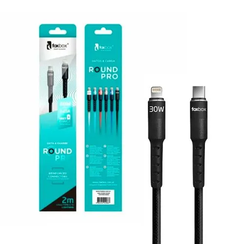 Cable Round Foxbox 2m Lightning Negro