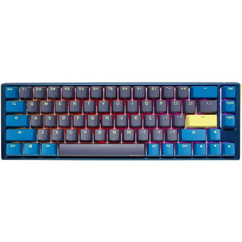 TECLADO MECANICO DUCKY ONE 3 DAYBREAK MINI TECLAS AZULES CLEAR SWITCH INGLES PBT DOBLE DISPARO SIN COSTURAS CAJA SUPERIOR AZUL CAJA INFERIOR GRIS CAJA