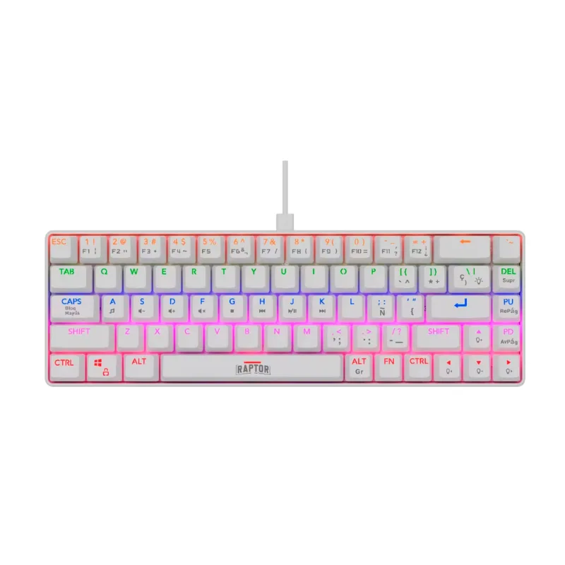 Teclado Raptor Fireclaw M68 Mecanico Retroiluminado Switch Red Outemu White