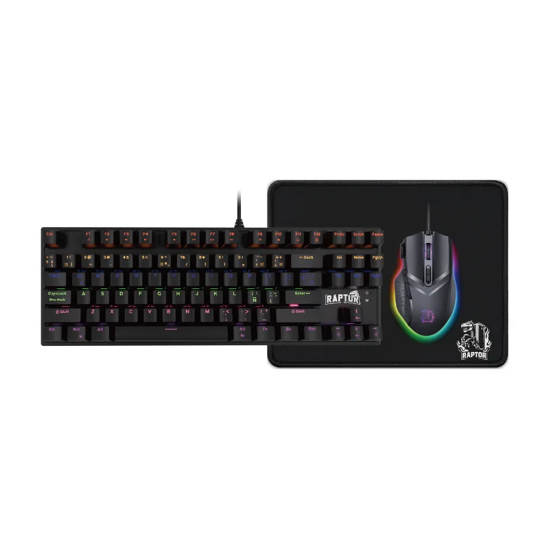 Teclado Raptor Combo Raptor Mecánico 87 Teclas + Mouse RGB 7200dpi + Mousepad S