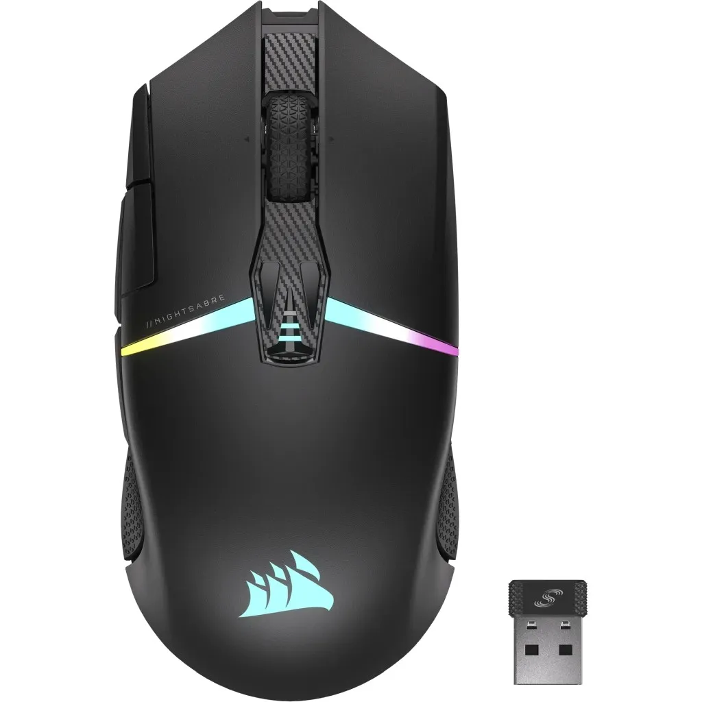 Mouse Corsair Nightsabre Slipstream Wireless 2.4GHz Bluetooth 1ms RGB 26k 100hs