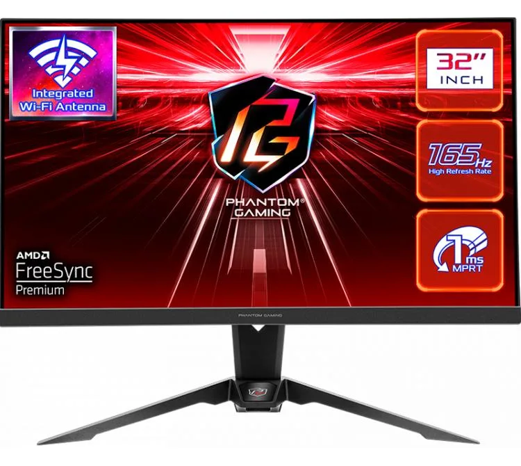 MONITOR GAMER ASROCK PHANTOM PG32QF2B 31.5" VA QHD 1440P 165HZ FREESYNC ANTENA WIFI INTEGRADA