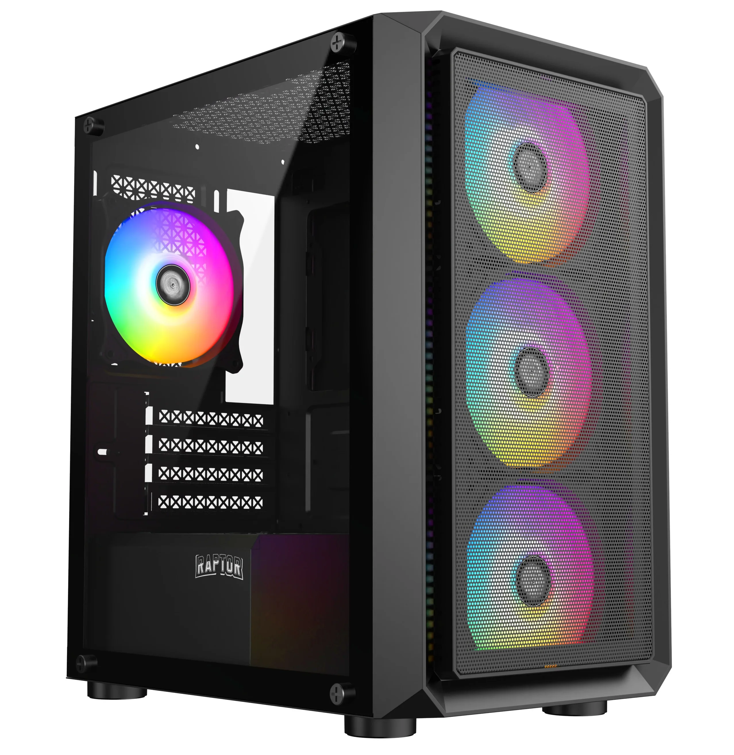 GABINETE RAPTOR INFINITY MESH TG X2 MID-TOWER RGB FAN X4