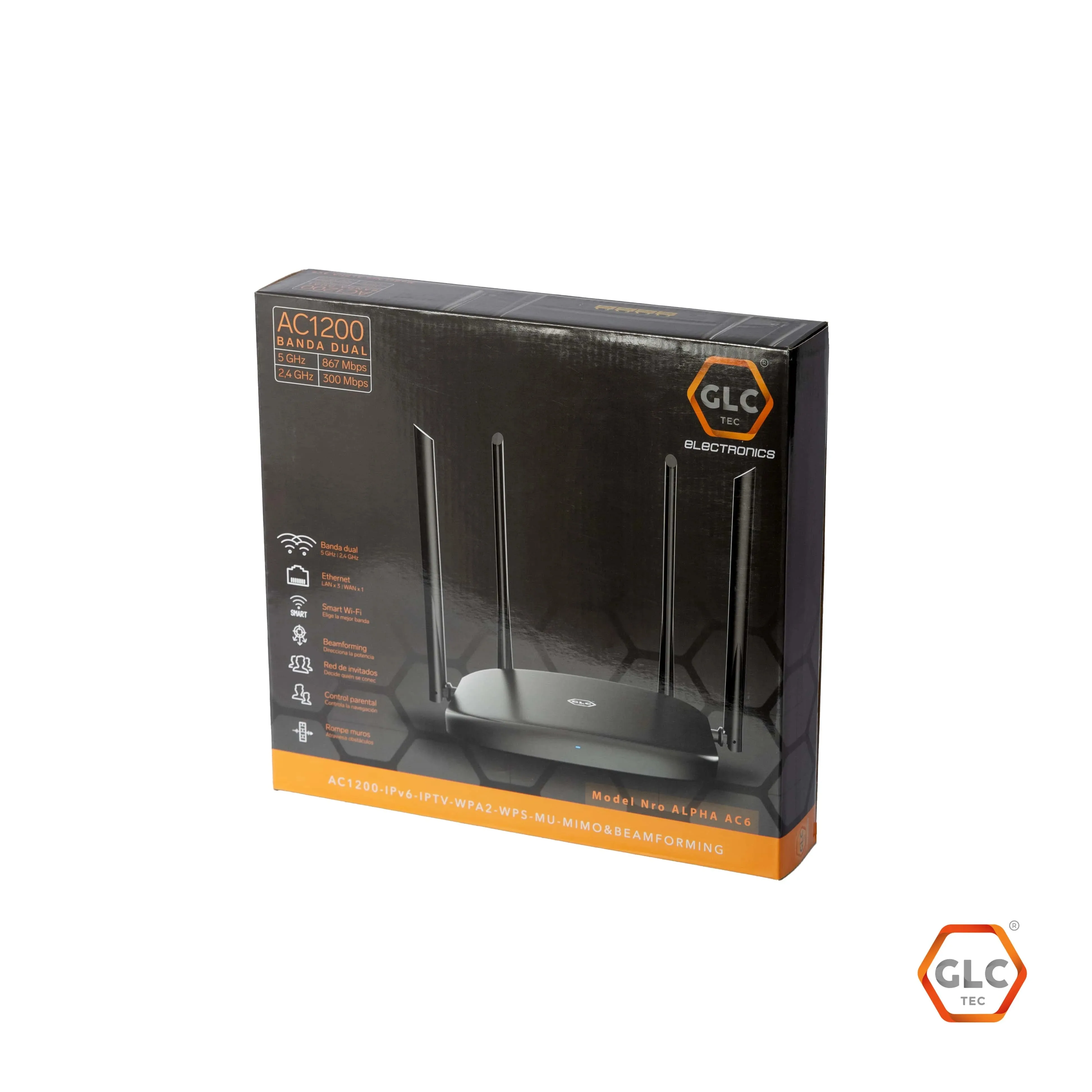 ROUTER GLC ALPHA-AC6 AC1200 DUAL-BAND ROUTER, 4*6DBI ANTENA