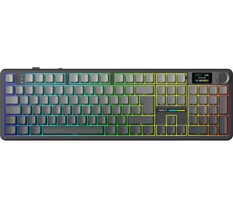 Teclado Mecanico Aula F108 Pro Wireless 2.4GHz Bluetooth 5.0 Pantalla Lcd Degrade Black RGB 76hs Usb-c