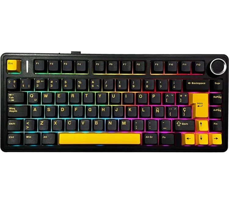 Teclado Mecanico Aula F75 Wireless 2.4GHz Bluetooth Black/Blue/Orange RGB Usb-c