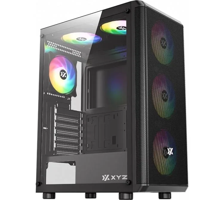 GABINETE XYZ AIRONE 60 MESH BLACK 3X140MM ARGB FANS 3X120 ARGB FANS USB-C VIDRIO TEMPLADO