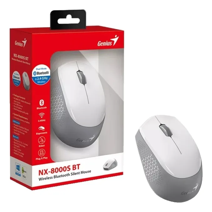 MOUSE GENIUS NX-8000SBT WHITE WIRELESS + BLUETOOTH