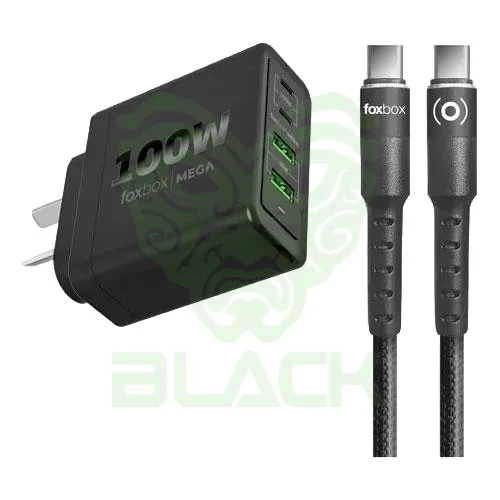 CARGADOR DE PARED MEGA 100W NEGRO C/CABLE