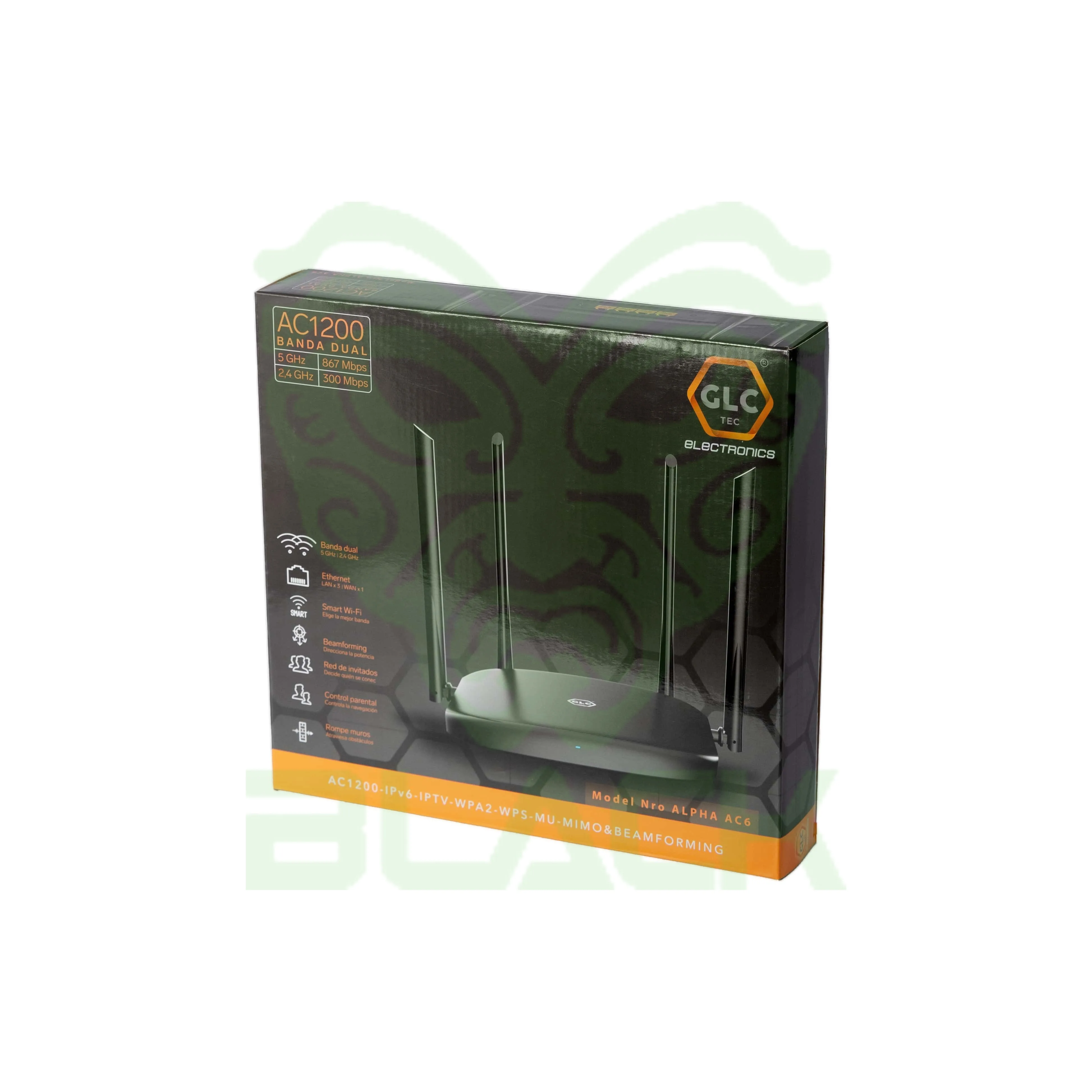 ROUTER GLC ALPHA-AC6 AC1200 DUAL-BAND ROUTER, 4*6DBI ANTENA