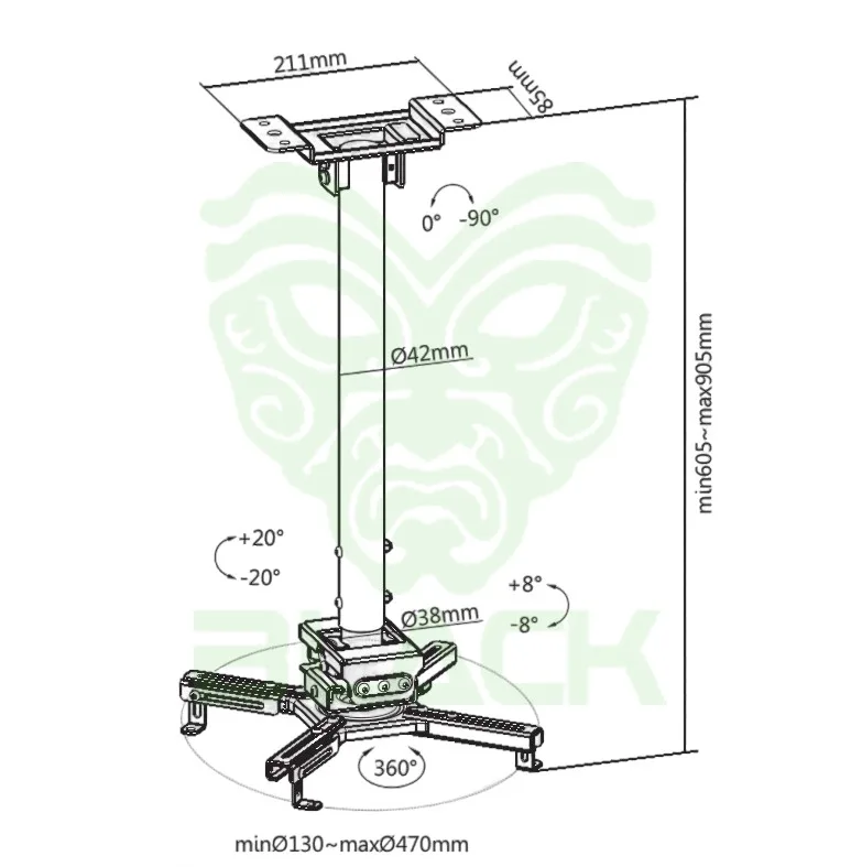 SOPORTE INTELAID PROYECTOR TECHO MAX 35KG DIST 605 A 905MM IT-WC13