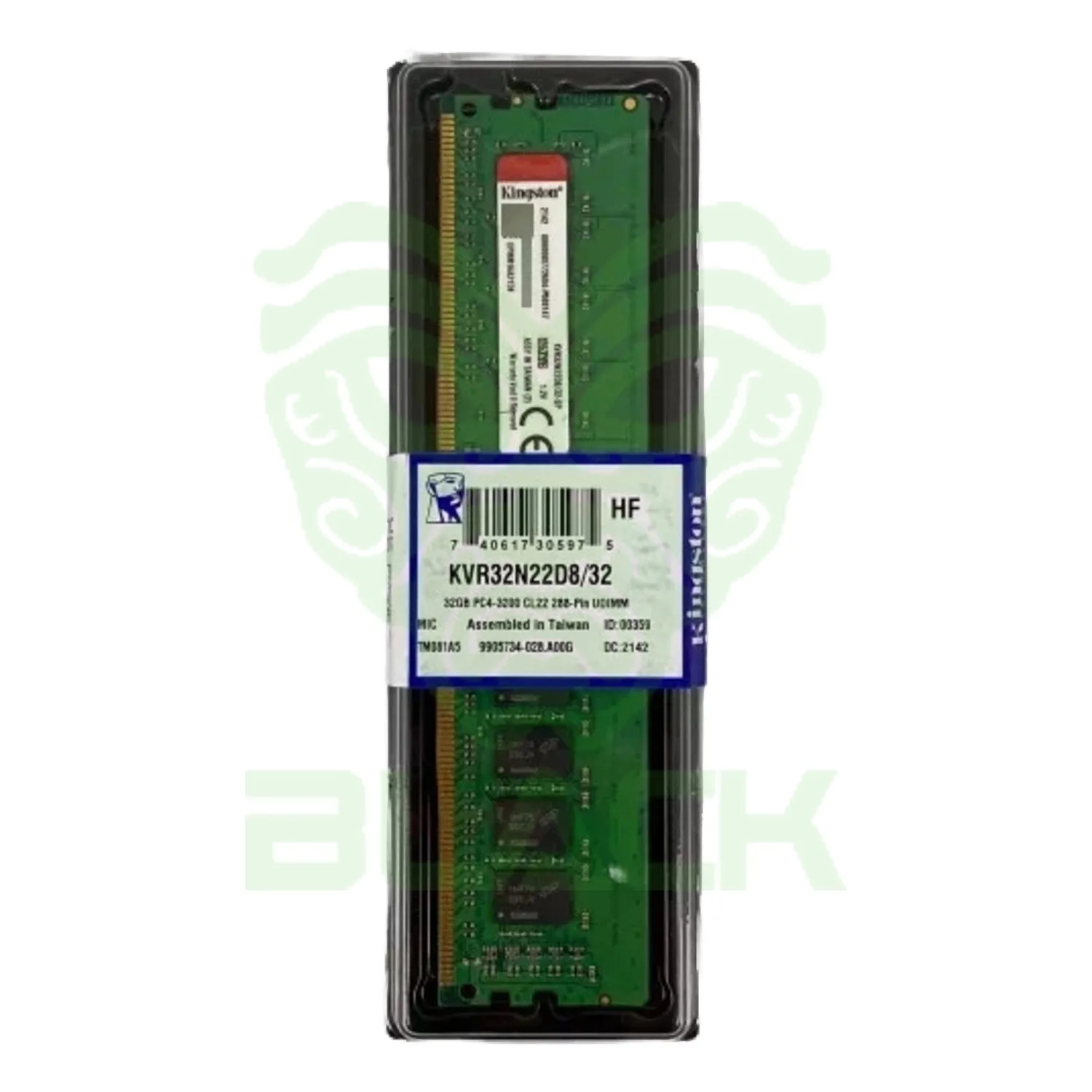 MEMORIA RAM UDIMM KINGSTON KVR 32GB DDR4 3200MHZ CL22 1.20V SINGLE NEGRO