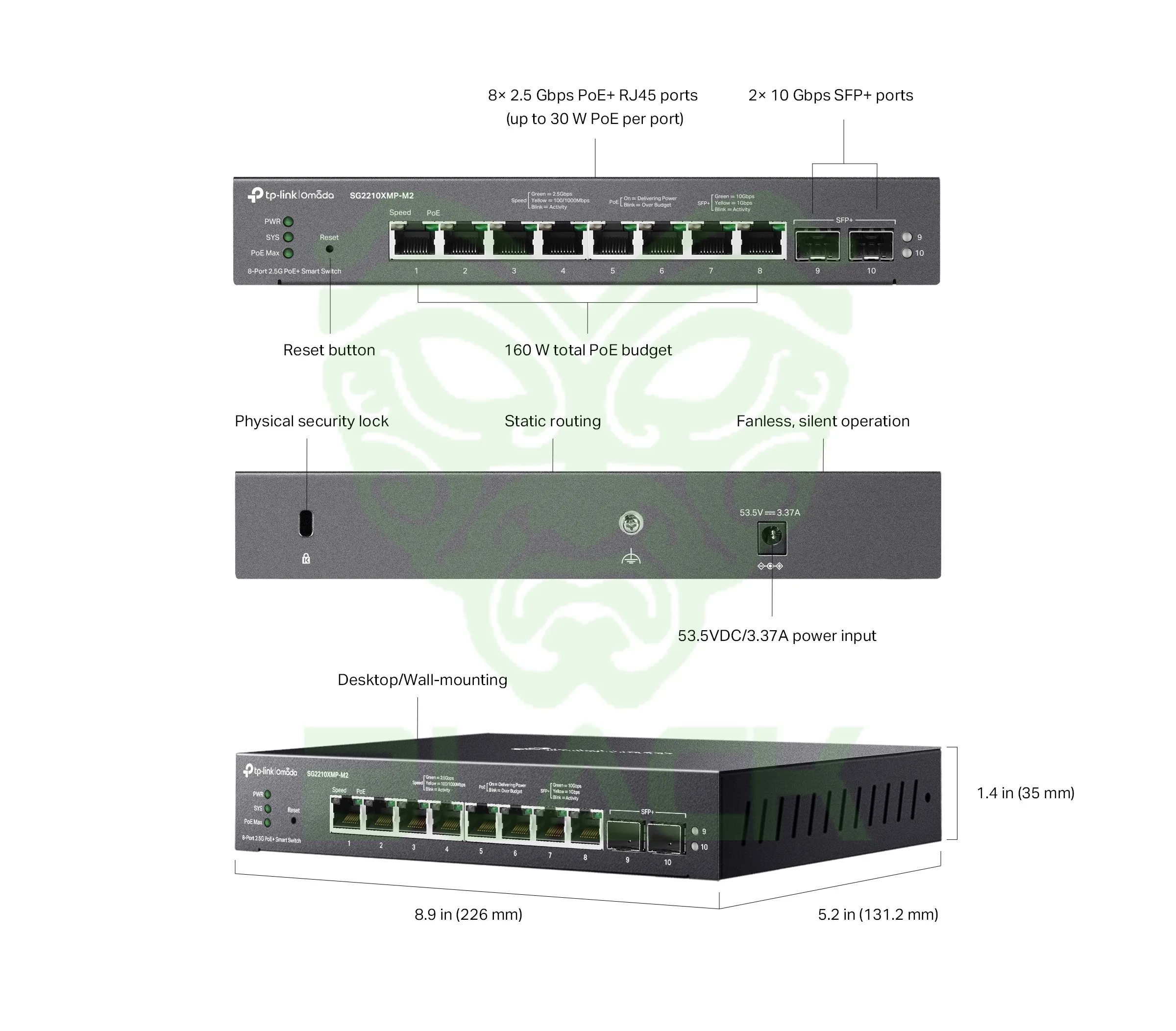SWITCH TP LINK 8 PUERTOS 2,5 GB SMART POE 2SFP 10GE