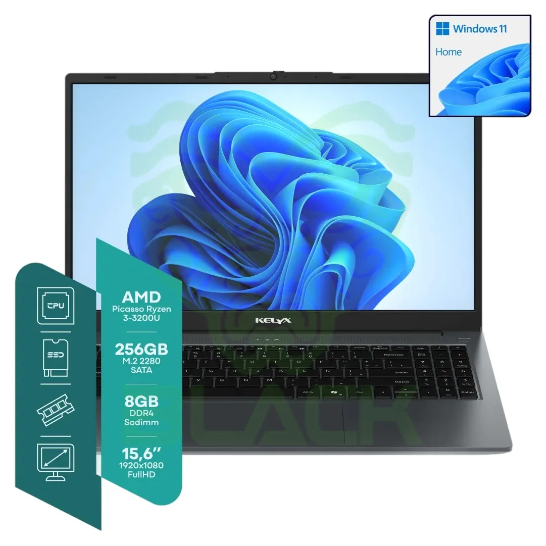 NOTEBOOK KELYX 15.6" FHD AMD RYZEN 3-3200U 8GB M.2 256GB WIN 11 HOME GRIS OSCURO