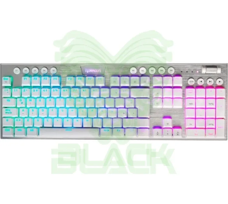 TECLADO MECANICO REDRAGON HORUS K619W WHITE RGB LOW PROFILE SWITCH RED