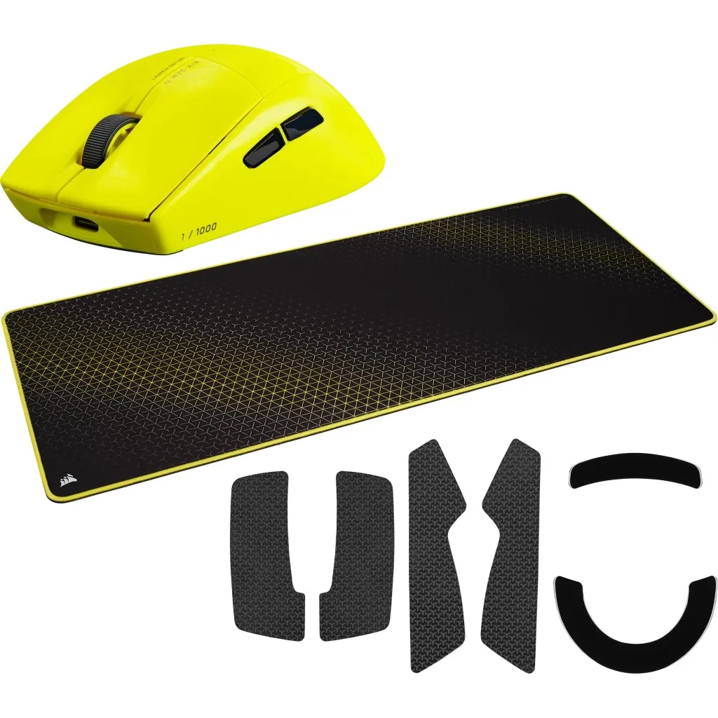 Mouse Corsair M75 Launch Edition Slipstream Wireless 2.4GHz Bluetooth Yellow RGB 26k 89g 105hs + Mouse Pad Corsar Xl Launch Edition 900x400mm