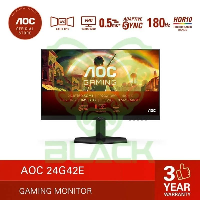 MONITOR AOC AGON 24 GAMER 180HZ IPS FHD 0.5MS G-SYNC PLANO