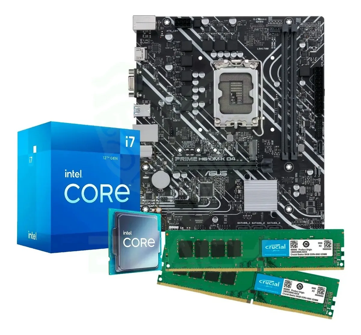KIT PROCESADOR INTEL CORE I7 12700 4.9GHZ TURBO (CON VIDEO INTEGRADO) + MOTHER ASUS PRIME H610M-K CSM DDR4 S1700 + 2X MEMORIA TEAM DDR4 8GB 3200MHZ VU