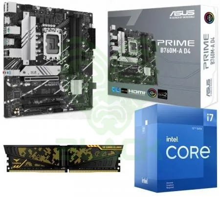 KIT PROCESADOR INTEL CORE I7 12700F 4.9GHZ TURBO (SIN VIDEO INTEGRADO) + MOTHER ASUS PRIME H610M-K CSM DDR4 S1700 + MEMORIA TEAM DDR4 8GB 3200MHZ VULC