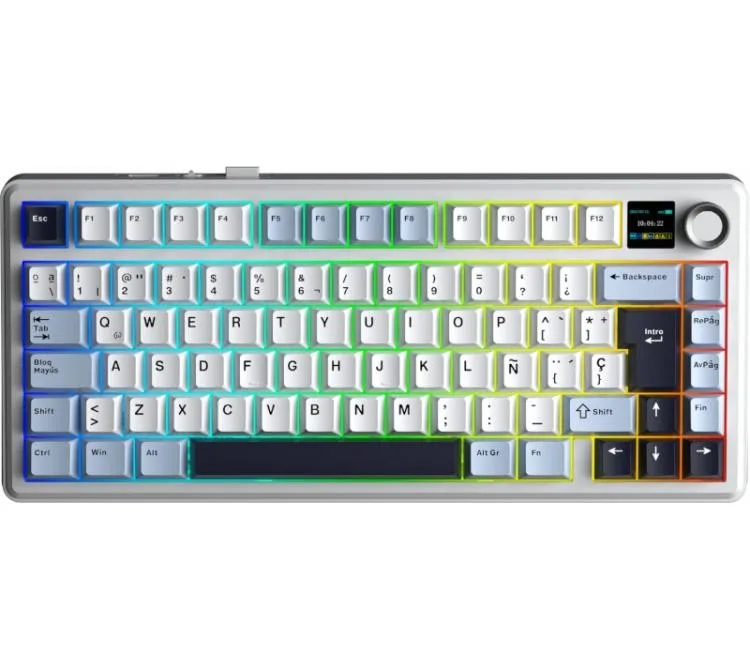 Teclado Mecanico Aula F75 Max Wireless 2.4GHz Bluetooth 5.0 Pantalla Tft Degrade Blue/White/Purple RGB 80hs Usb-c
