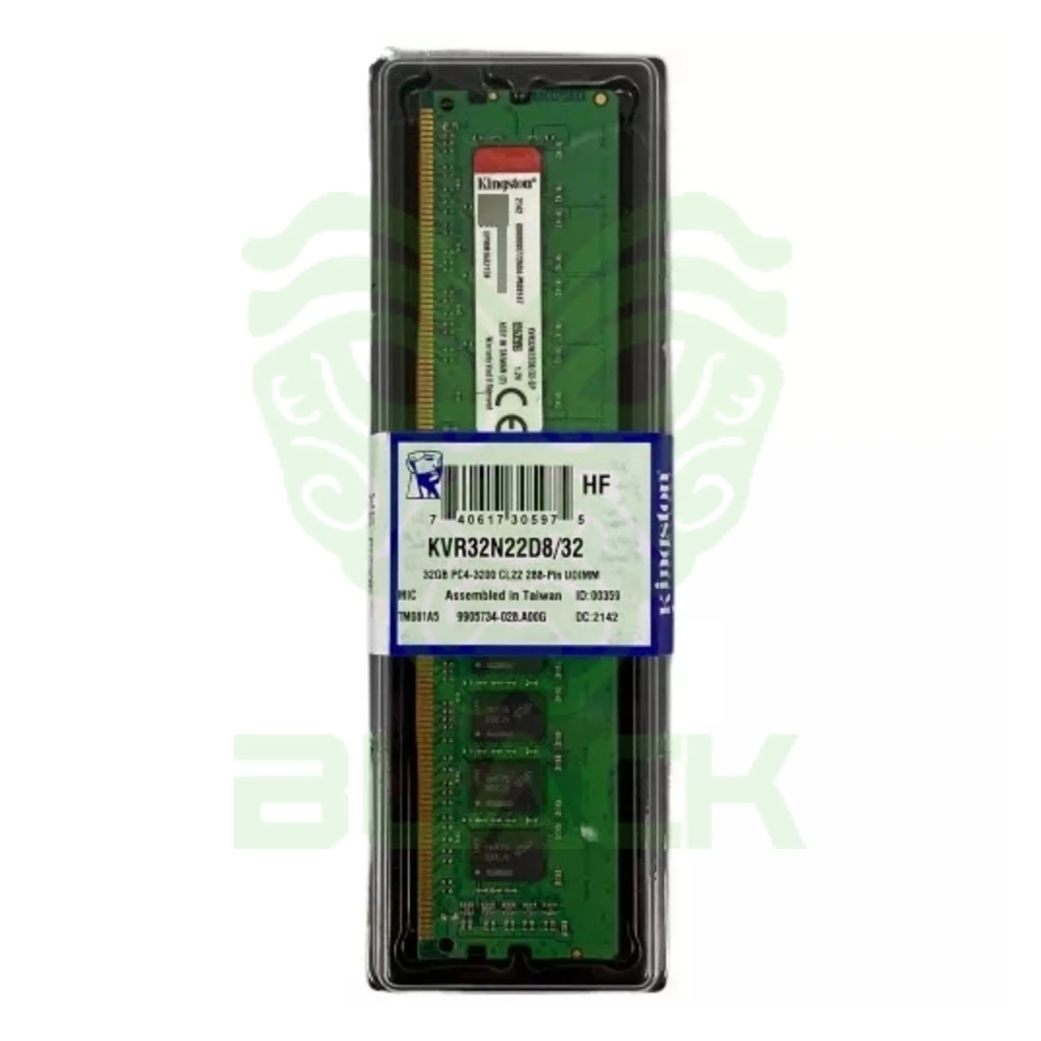Memoria RAM UDIMM Kingston Kvr 32GB DDR4 3200MHz Cl22 1.20v Single Negro
