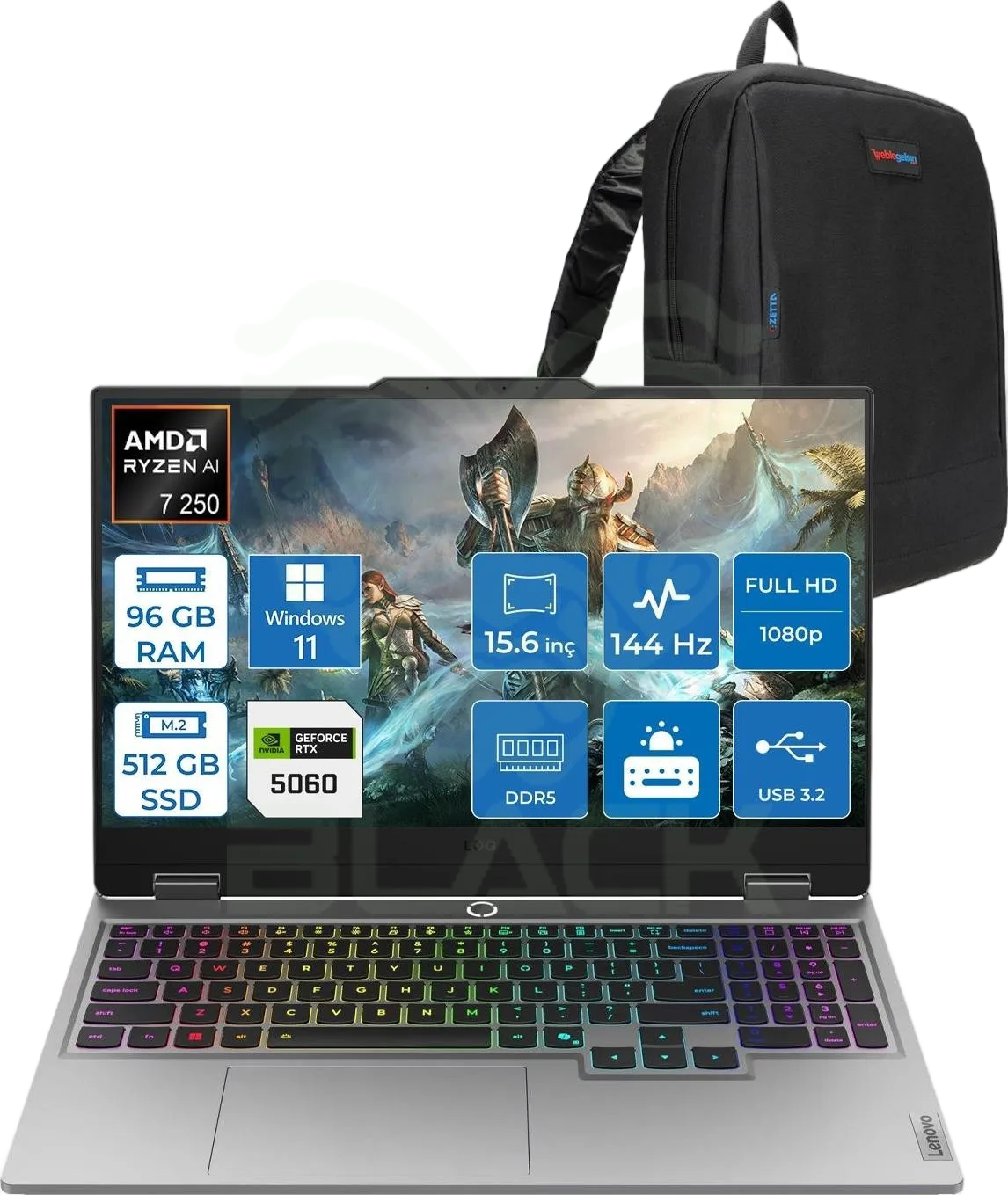 NOTEBOOK LENOVO LOQ 15AHP10 15.6" AMD RYZEN 7 250 16GB DDR5 SSD 512GB RTX 5050 8GB FREE DOS 83JG00B5AR