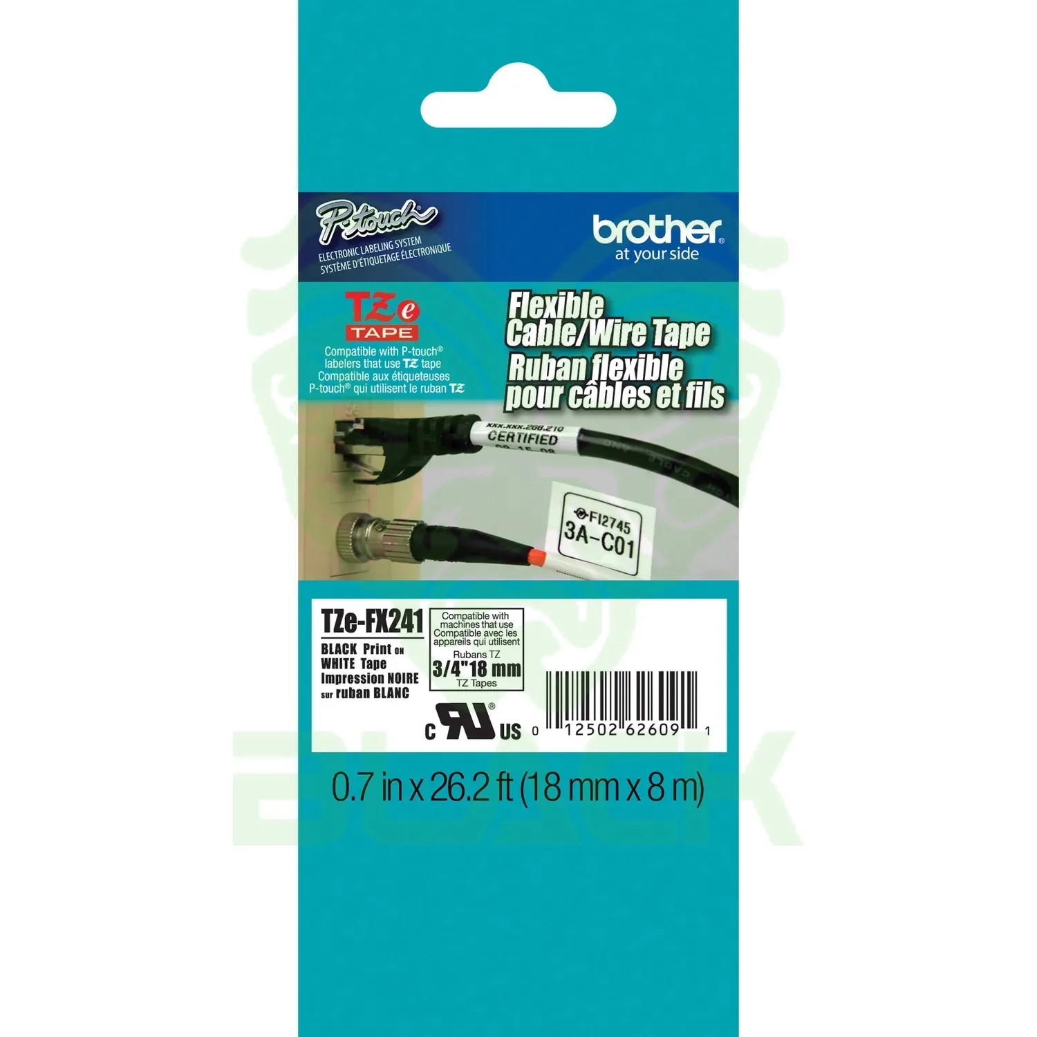Insumos Brother Cinta Negro En Blanco 18mm - 8mts Flex