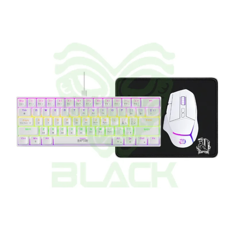 COMBO GAMER RAPTOR TECLADO MECÁNICO 68 TECLAS WHITE + MOUSE RGB 8000DPI WHITE + MOUSE PAD S