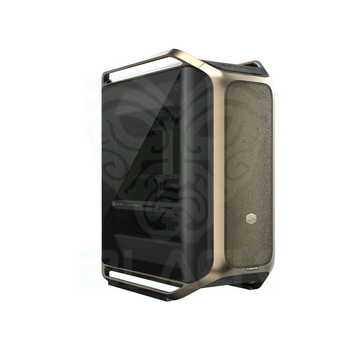 GABINETE COOLER MASTER COSMOS ALPHA GOLD FULL TOWER 3 FANS TEMPERED GLASS LOGO BAÑADO EN ORO 24K S/FUENTE