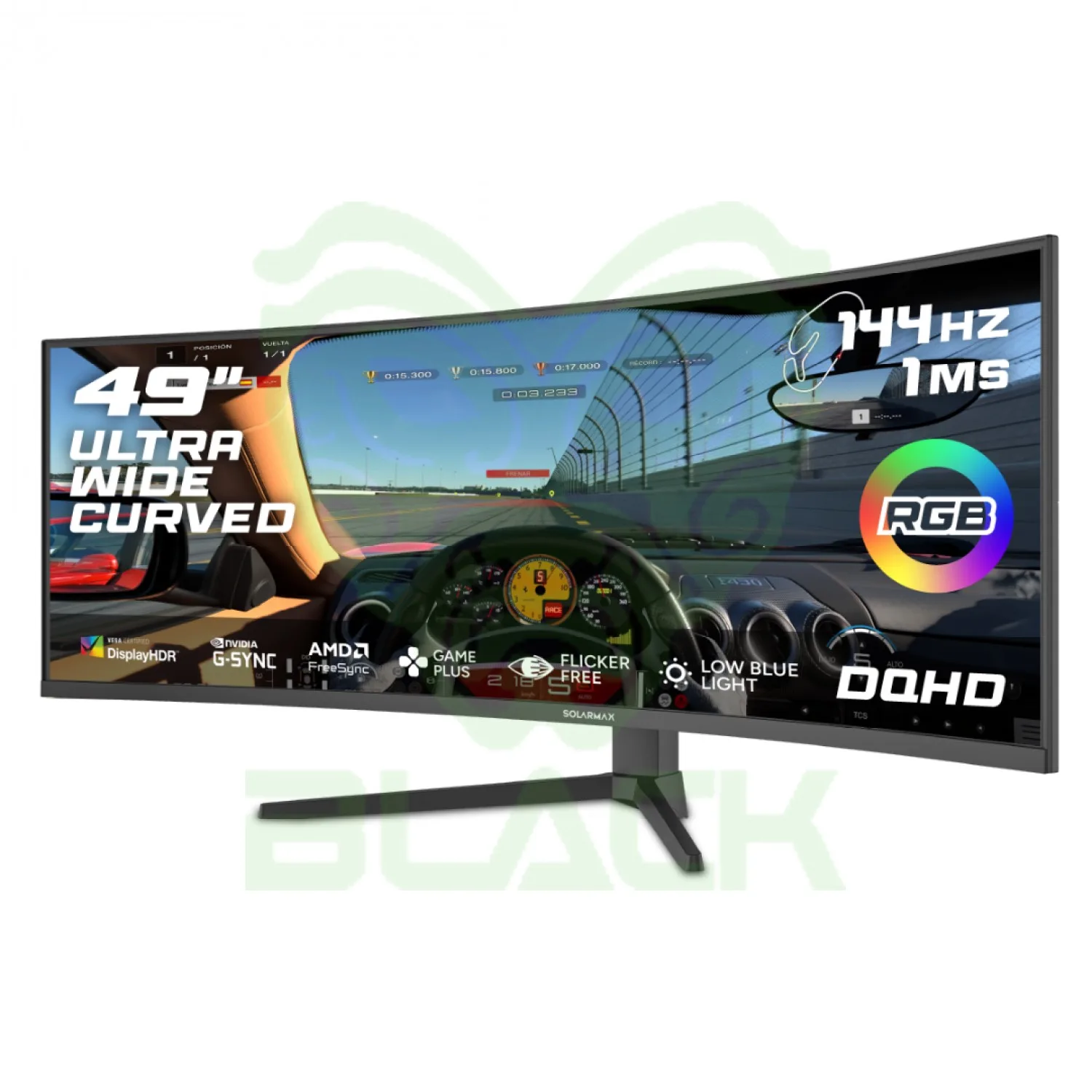 MONITOR SOLARMAX 49 FRAMELESS DQHD 144 HDMI+DP RGB BLACK