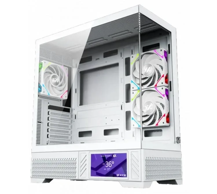 Gabinete Xyz Aurorax 100 Pro White 3x120mm ARGB Fans Lcd Display Usb-c Vidrio Templado