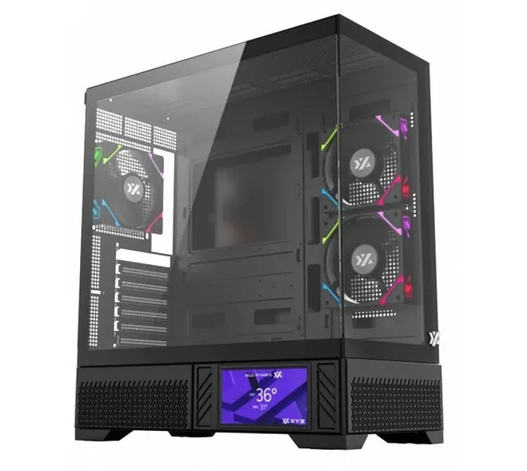 Gabinete Xyz Aurorax 100 Pro Black 3x120mm ARGB Fans Lcd Display Usb-c Vidrio Templado